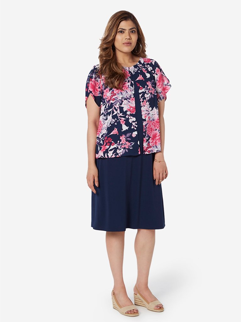 Gia Curve Navy Floral Print Ordilia Dress
