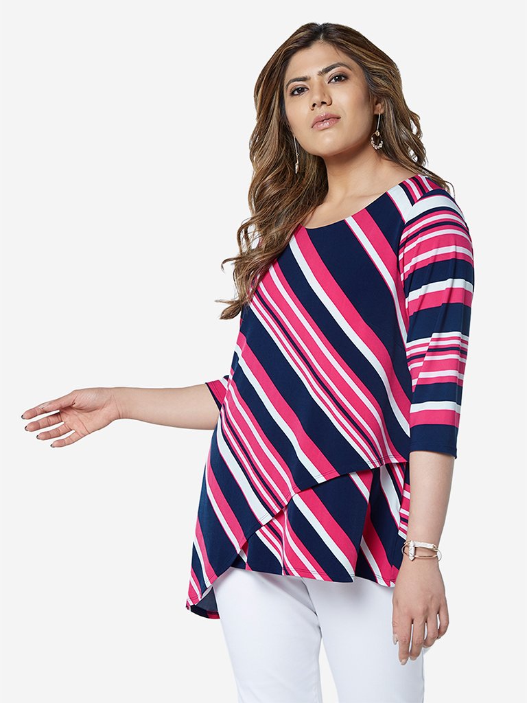 Gia Curve Multicolour Striped Asymmetrical Top