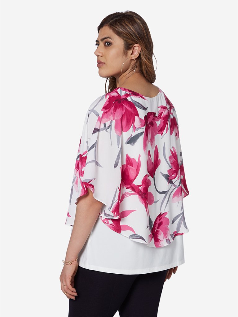 Gia Curve White Floral Patterned Sameena Top