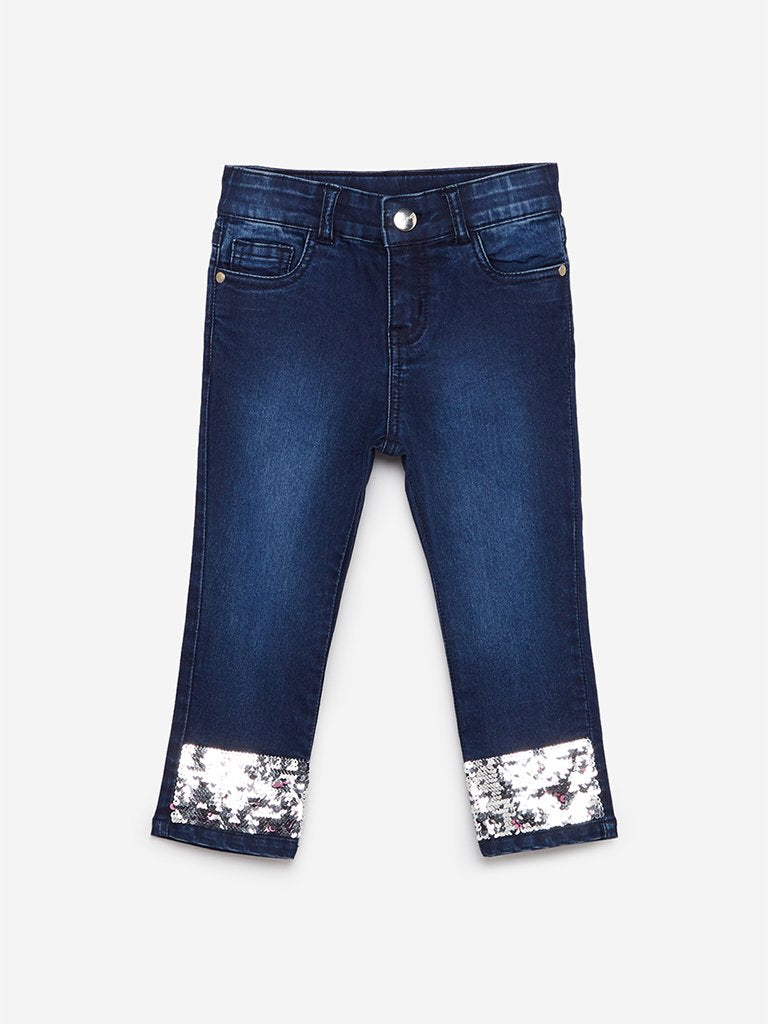 HOP Kids Indigo Jeans With Flip Sequins