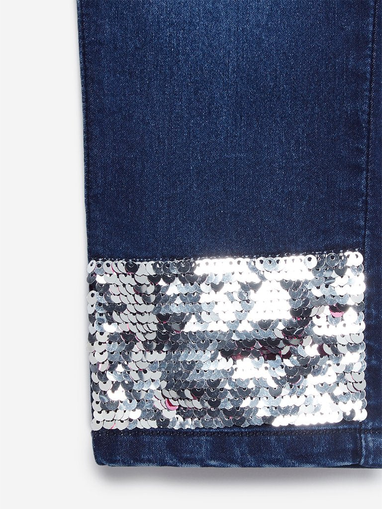 HOP Kids Indigo Jeans With Flip Sequins