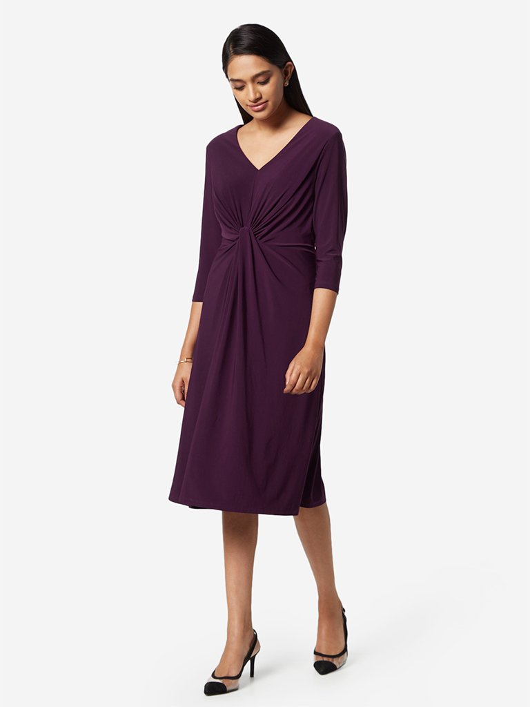 Wardrobe Aubergine Twist-Draping Dress
