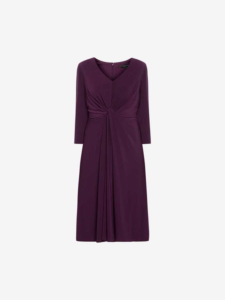 Wardrobe Aubergine Twist-Draping Dress