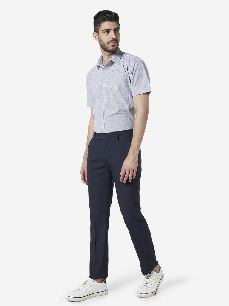 WES Formals Navy Slim Fit Trousers