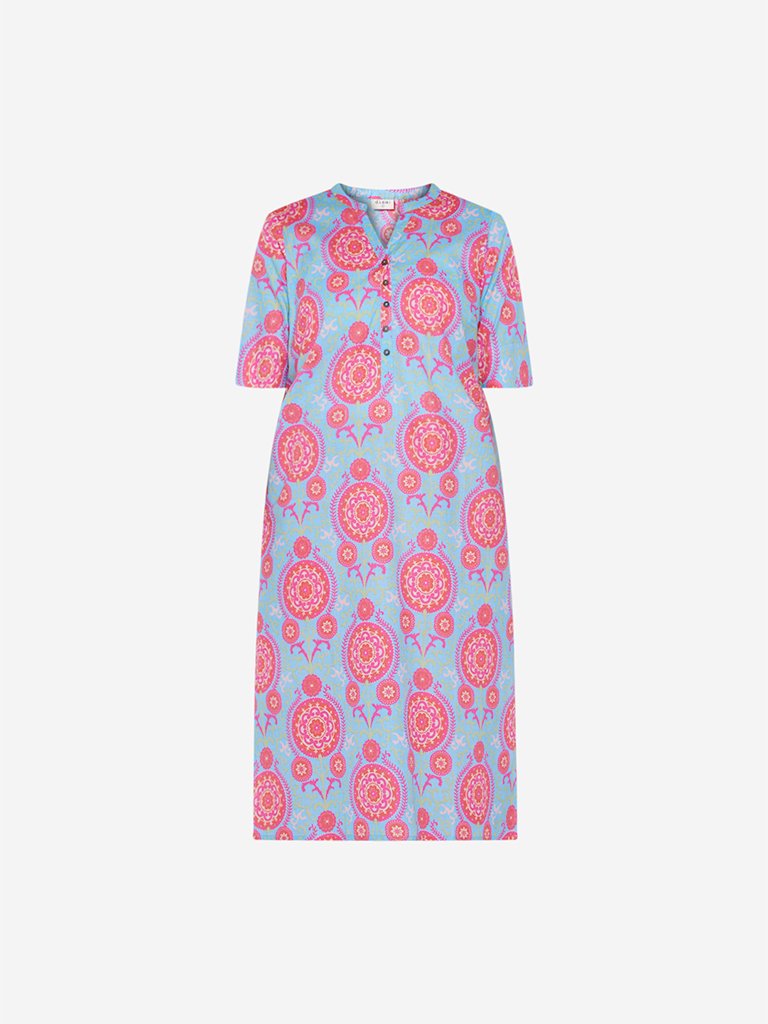 Diza Curve Blue Circle Pattern Straight Kurta