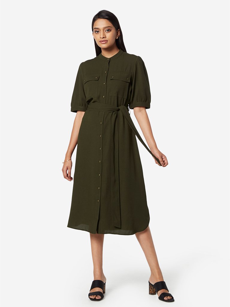 Wardrobe Khaki Hazel Dress With Belt