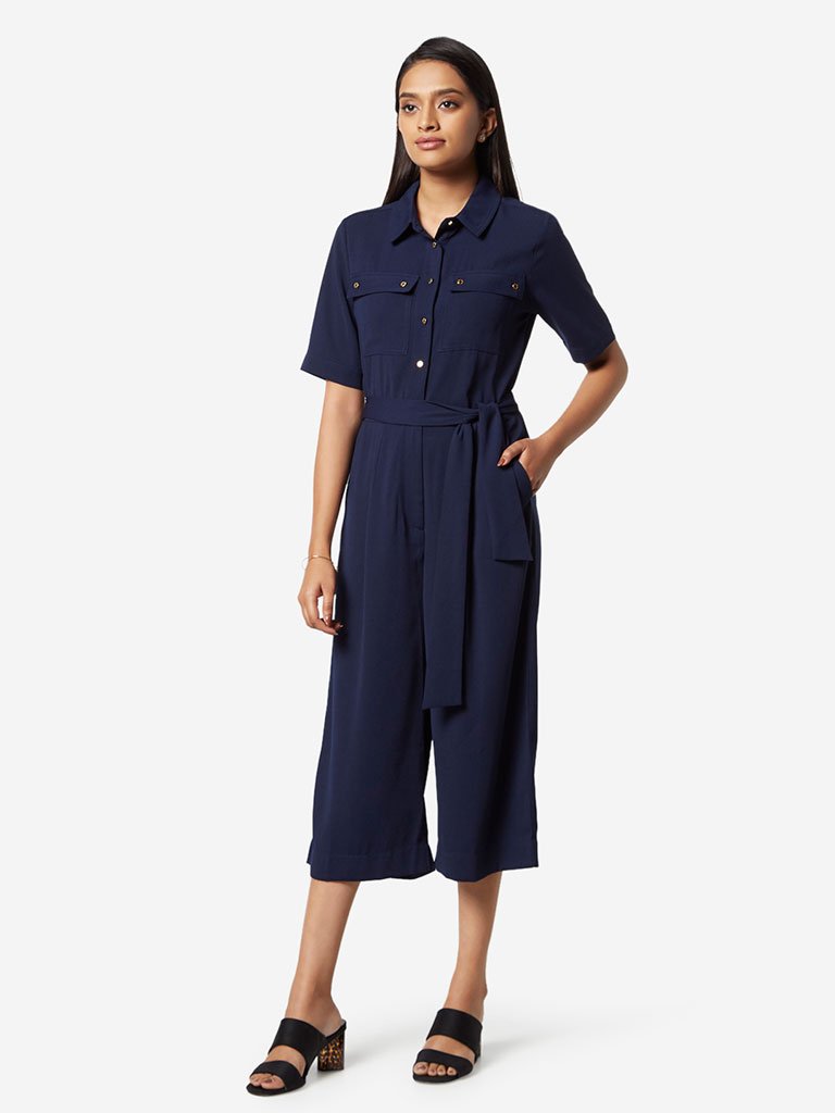 Wardrobe Navy Streak Jumpsuit With Belt