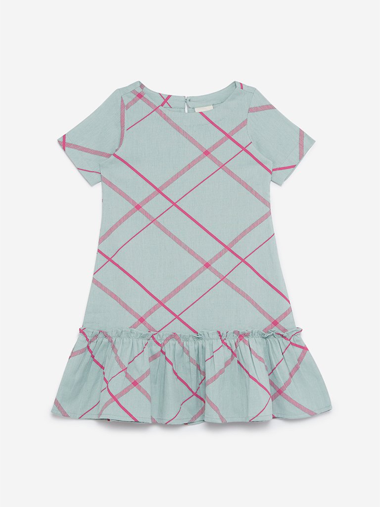 Utsa Kids Sage Green Checked Dress
