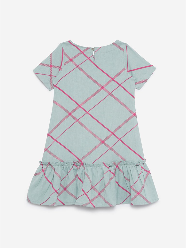 Utsa Kids Sage Green Checked Dress