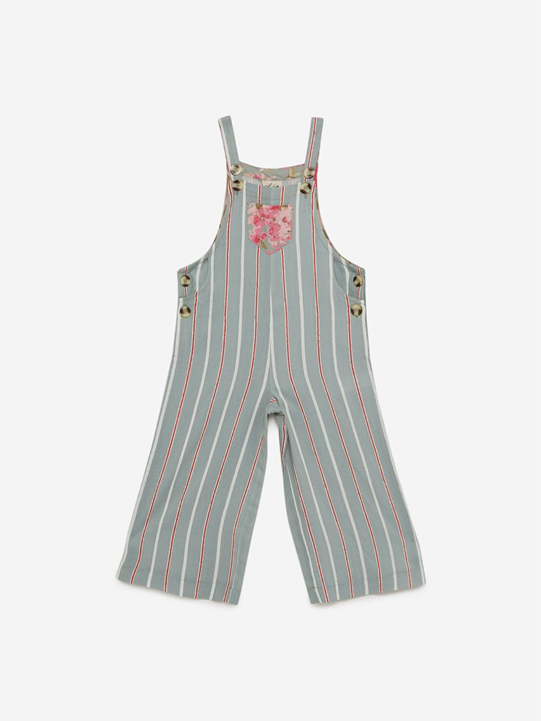 Utsa Kids Multicolour Striped Dungarees