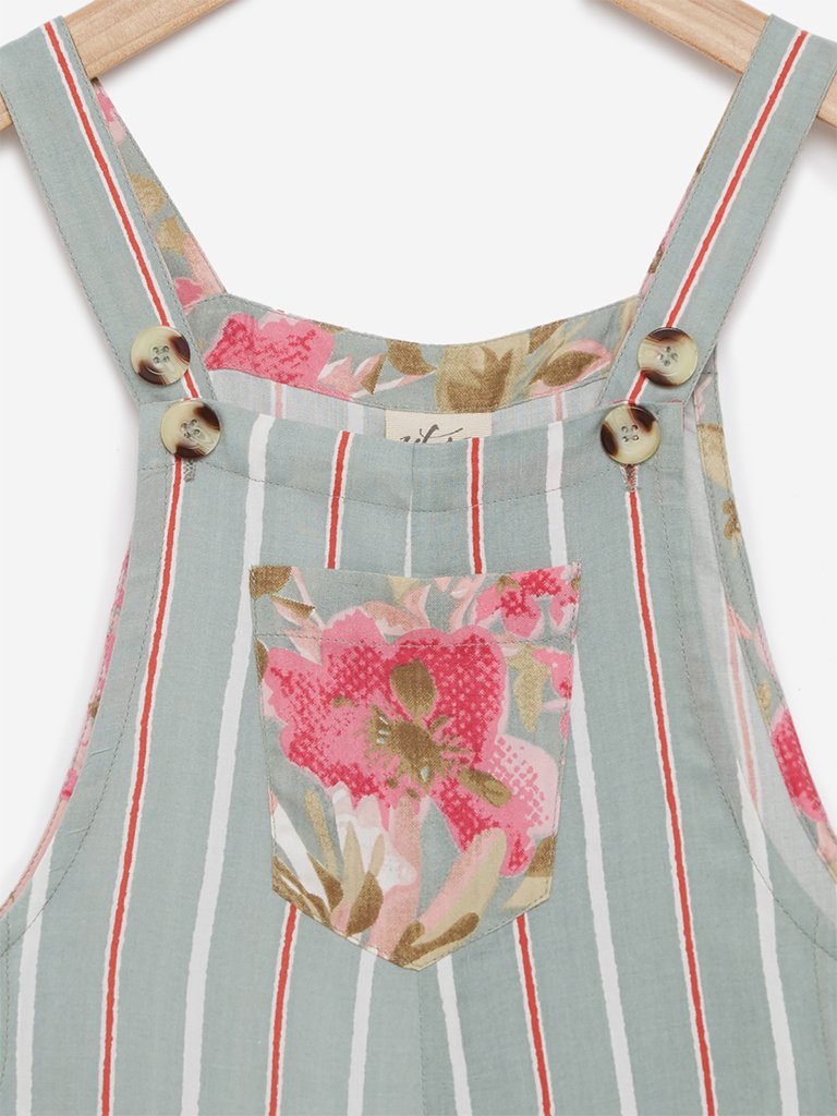 Utsa Kids Multicolour Striped Dungarees