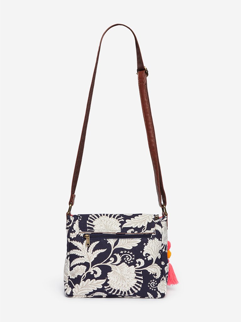 Westside Navy Floral Pattern Sling Bag