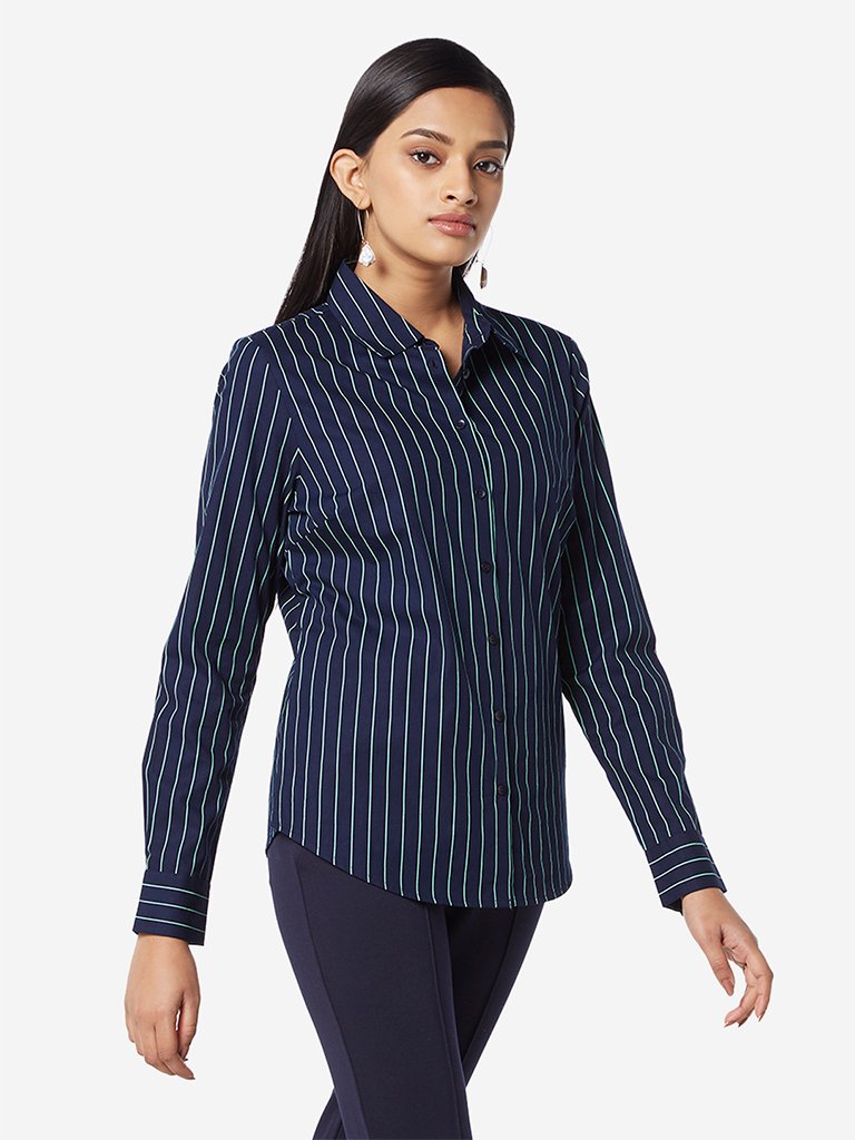 Wardrobe Navy Striped Pure-Cotton Shirt