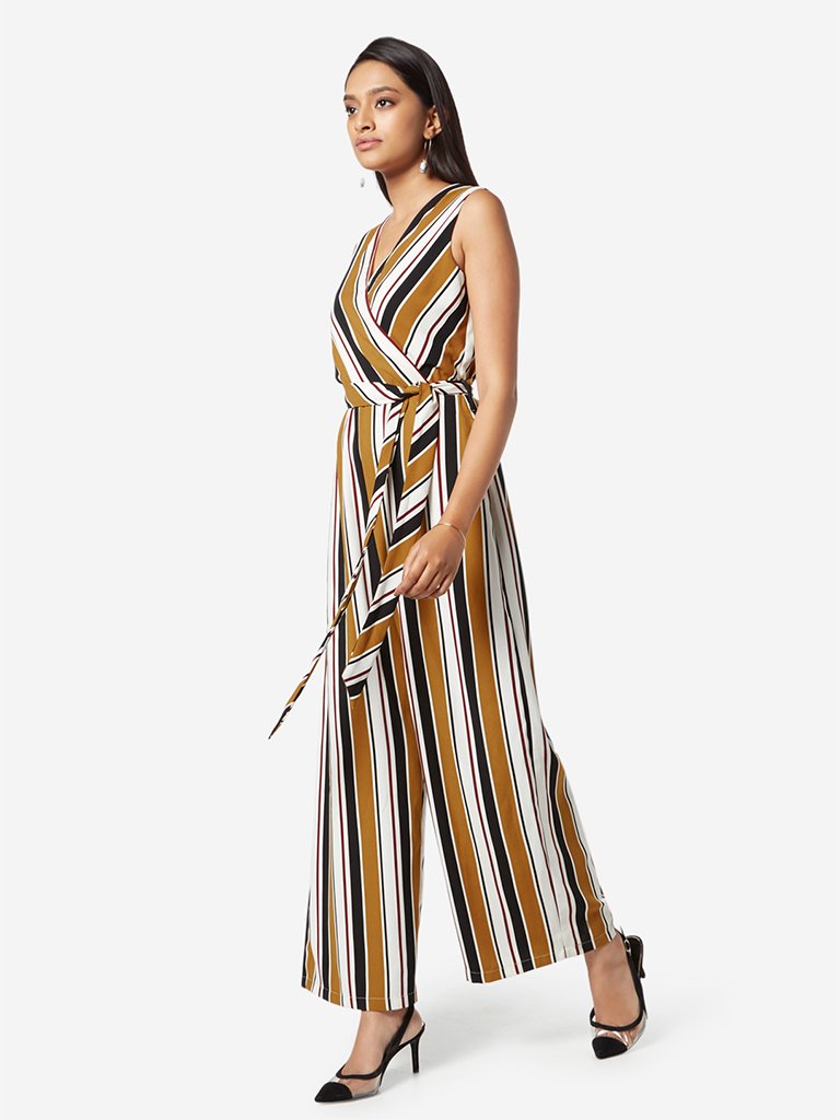 Wardrobe Mustard Striped Jumpsuit With Belt