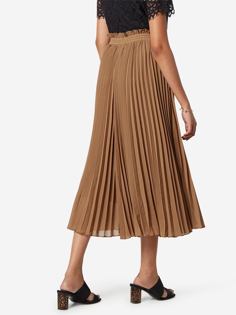 Wardrobe Light-Brown Pleated Flared Trousers