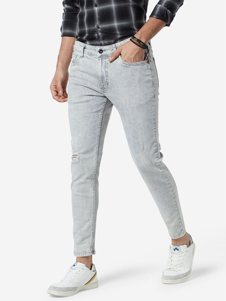 Nuon Light Grey Carrot Fit Rodeo Cropped Jeans