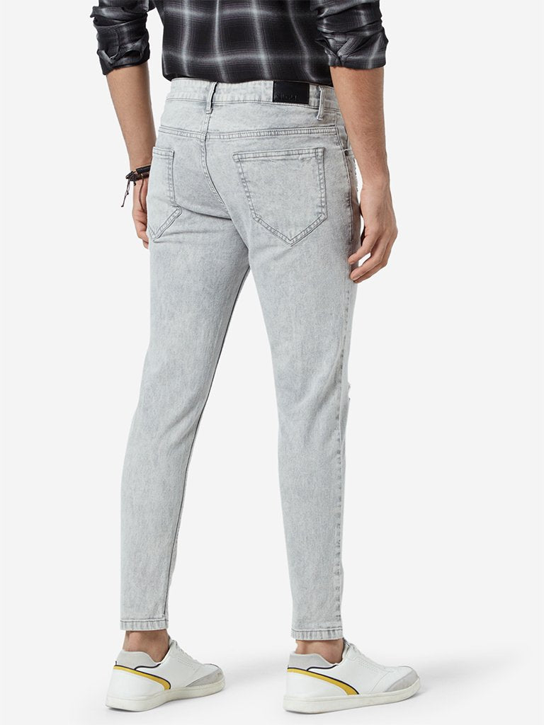Nuon Light Grey Carrot Fit Rodeo Cropped Jeans