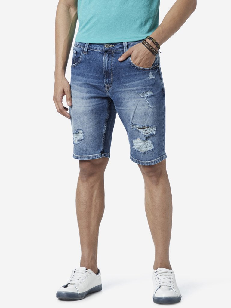 Nuon Blue Hendrix Distressed Slim Fit Shorts