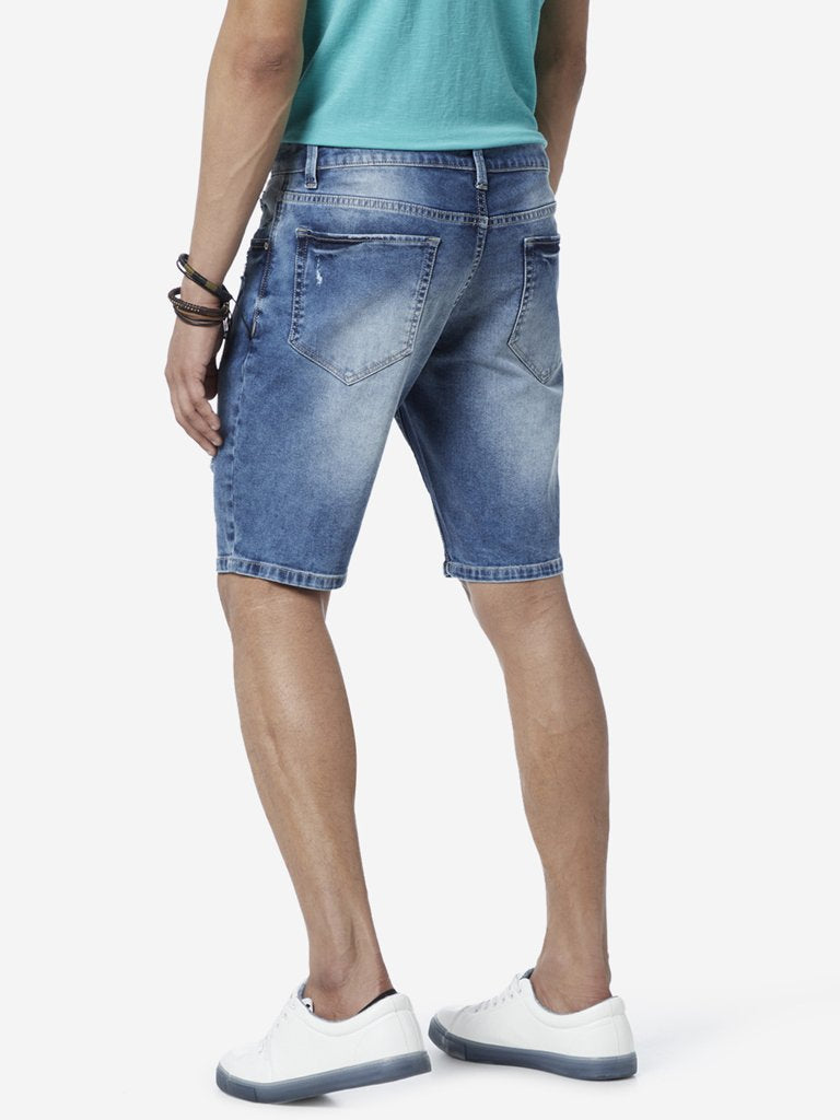 Nuon Blue Hendrix Distressed Slim Fit Shorts