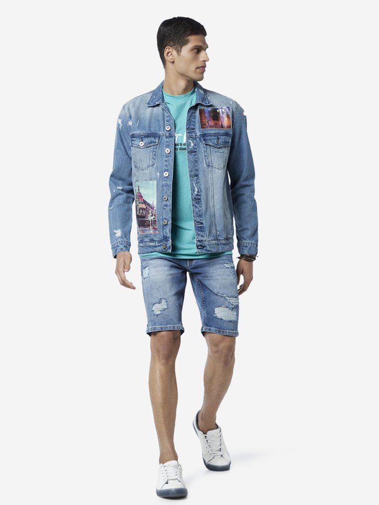 Nuon Blue Hendrix Distressed Slim Fit Shorts