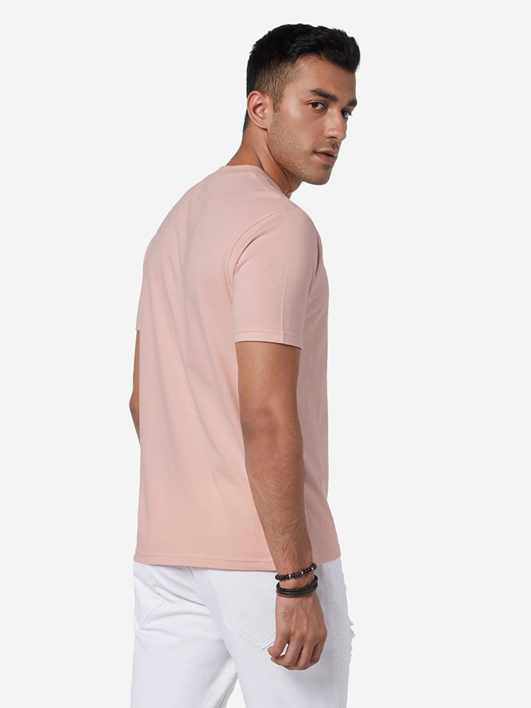 Nuon Light Pink Printed Slim Fit T-Shirt