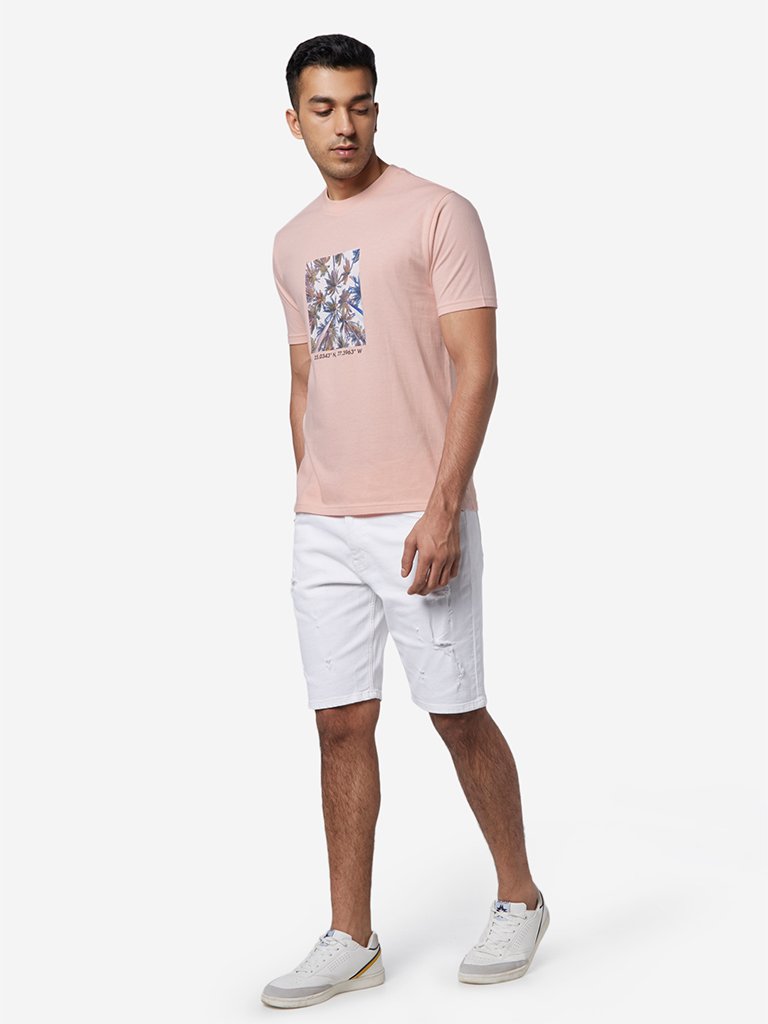 Nuon Light Pink Printed Slim Fit T-Shirt