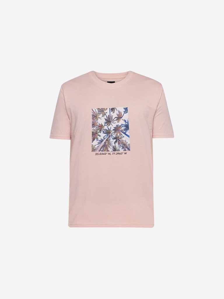Nuon Light Pink Printed Slim Fit T-Shirt