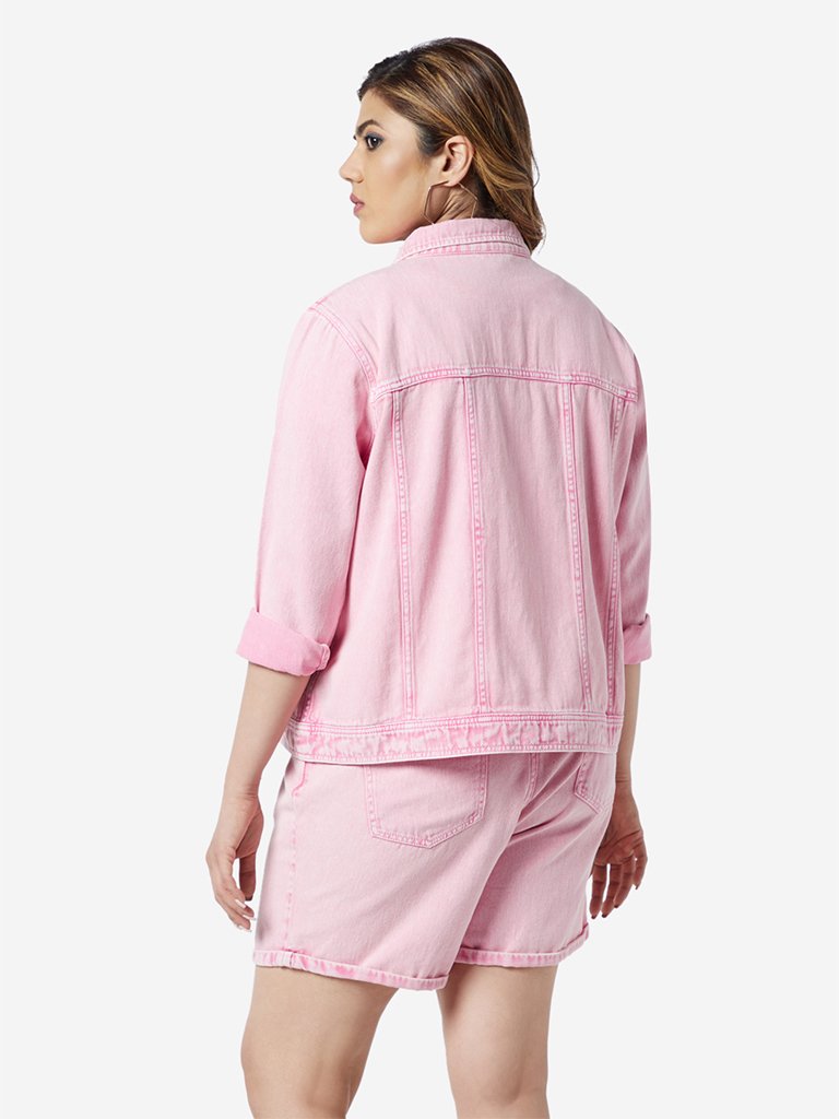 Sassy Soda Curve Pink Tucker Denim Jacket