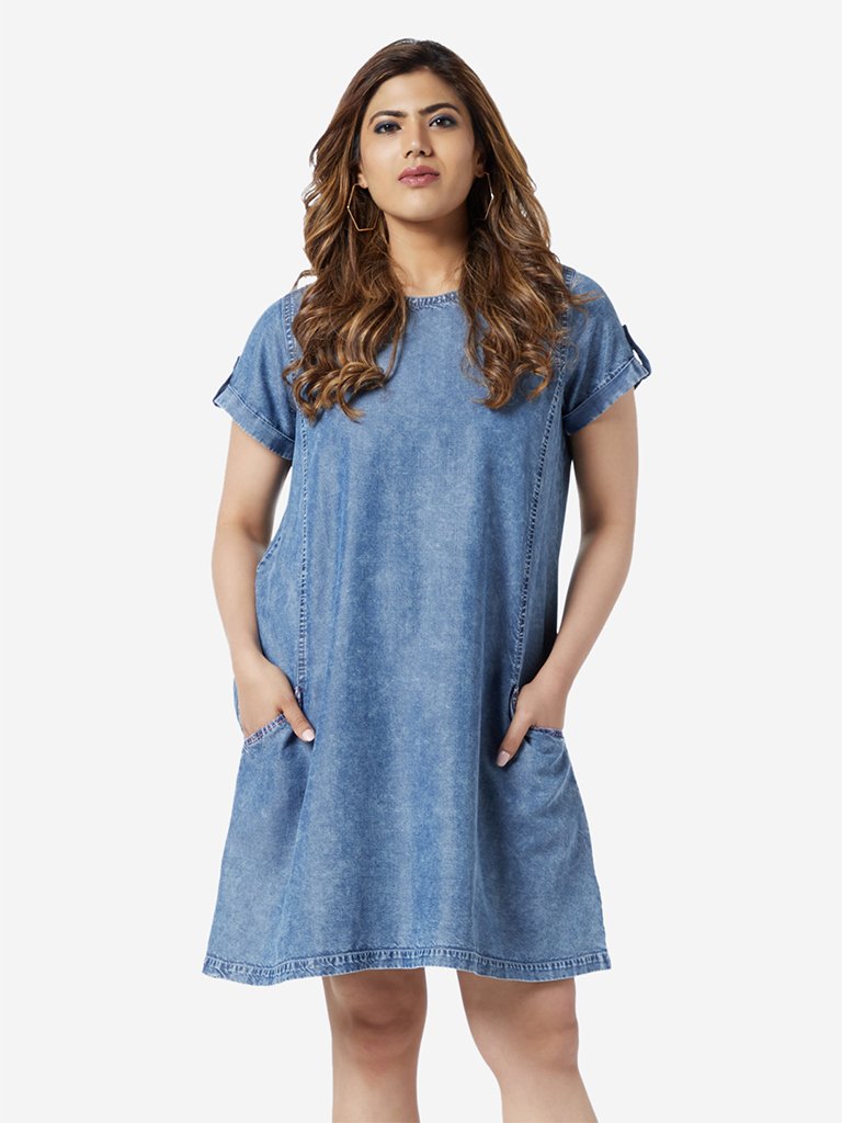Sassy Soda Curve Blue Casper Denim Dress