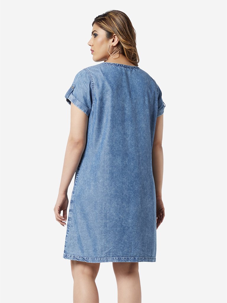 Sassy Soda Curve Blue Casper Denim Dress