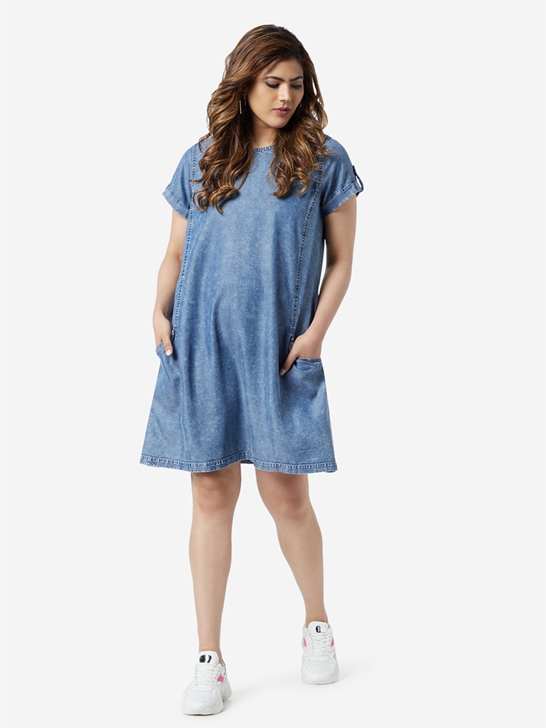 Sassy Soda Curve Blue Casper Denim Dress
