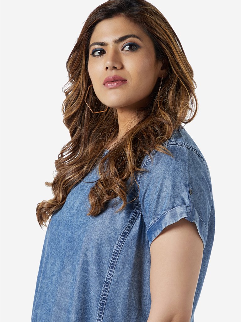 Sassy Soda Curve Blue Casper Denim Dress