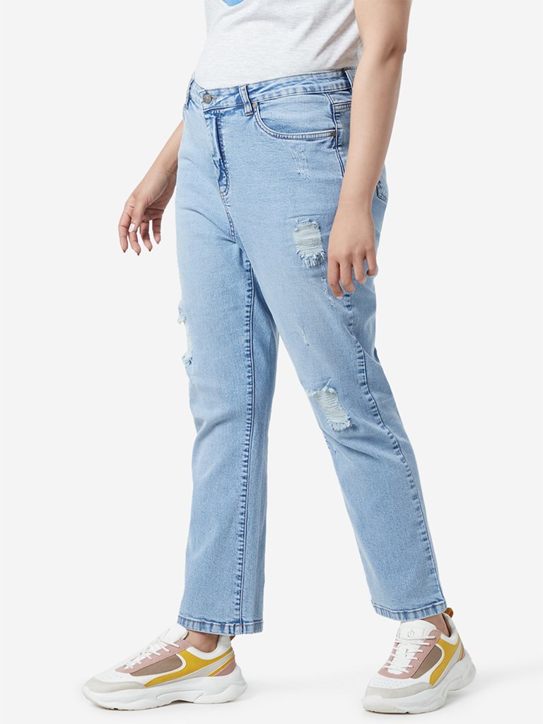 Sassy Soda Curve Blue Distressed Jeans