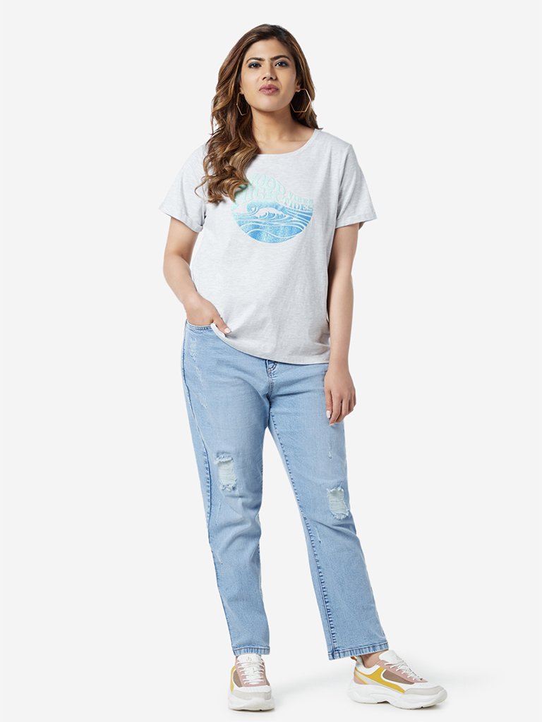 Sassy Soda Curve Blue Distressed Jeans