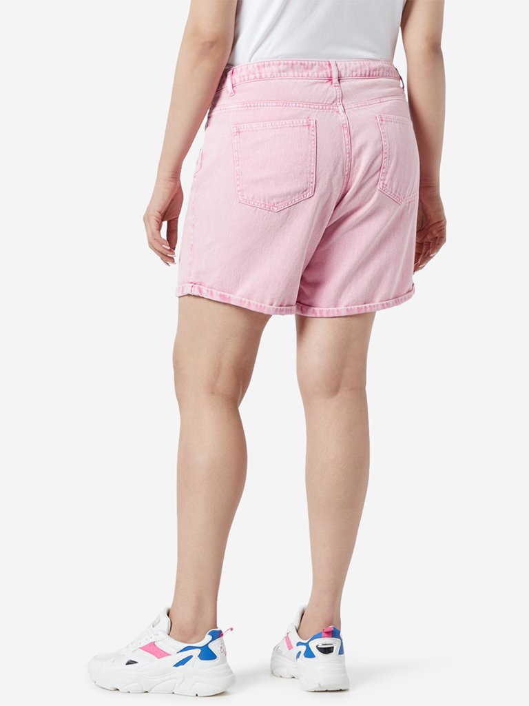 Sassy Soda Curve Pink Pure-Cotton Denim Shorts