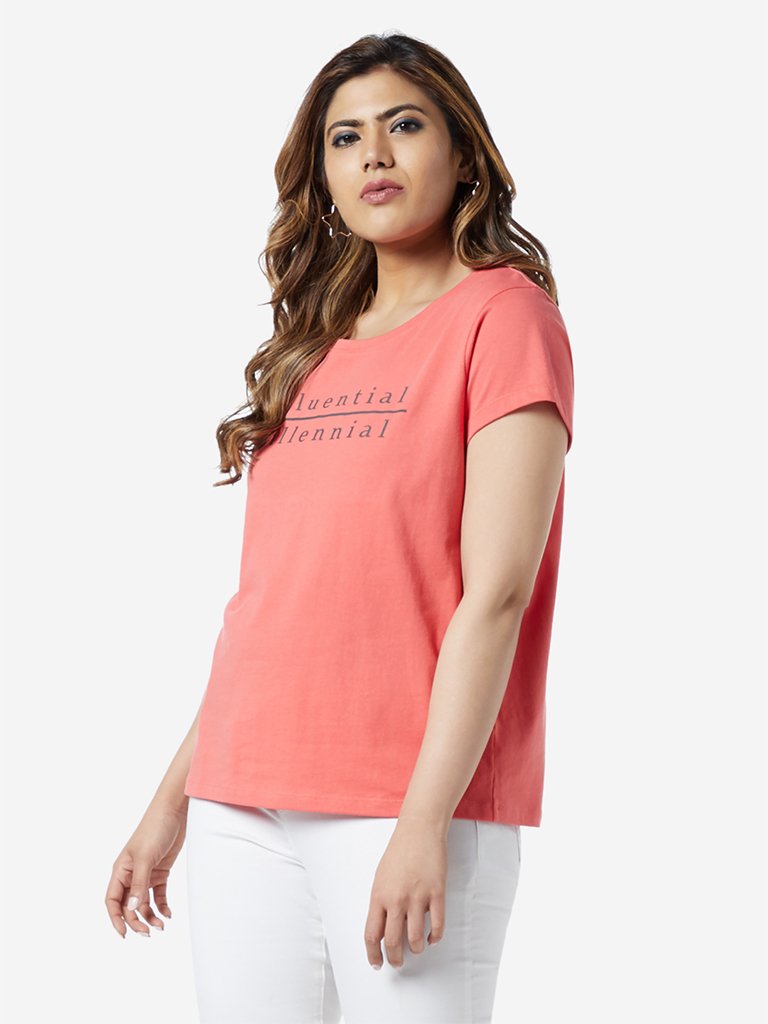 Sassy Soda Curve Coral Text Print Edna T-Shirt