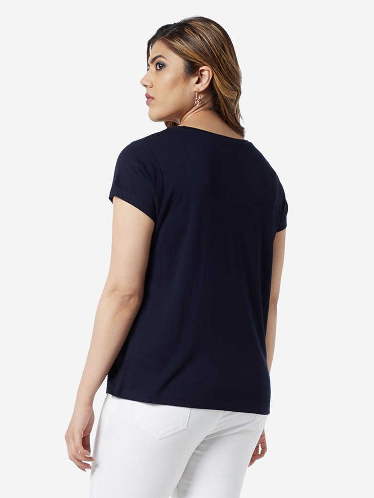 Sassy Soda Curve Navy Text Printed Edna T-Shirt
