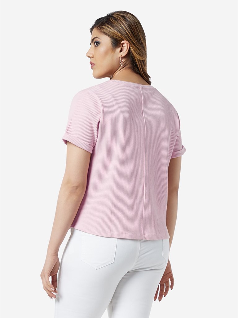 Sassy Soda Curve Light Pink Text Print T-Shirt