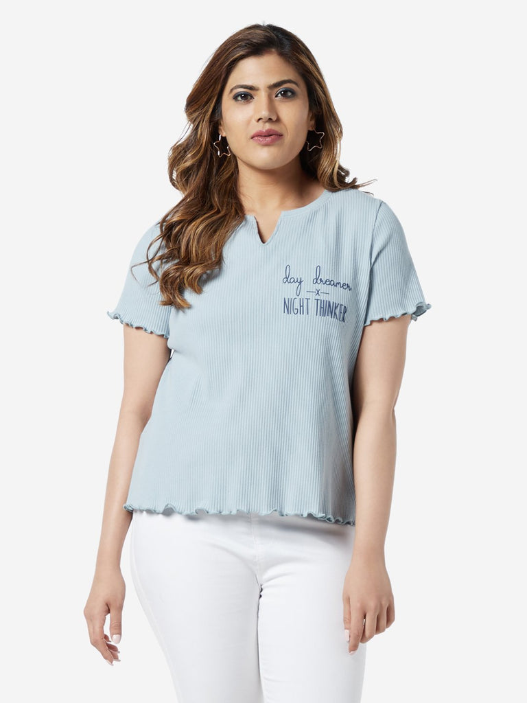 Sassy Soda Curve Blue Ribbed Betty T-Shirt
