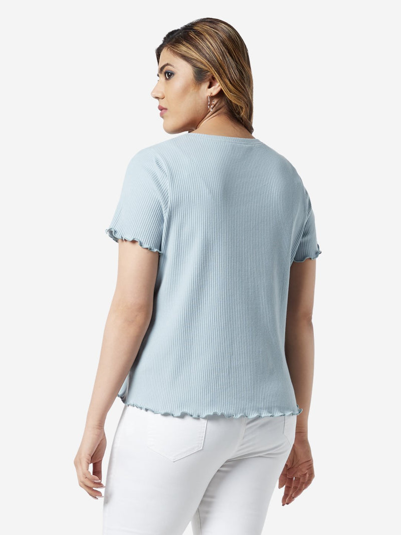 Sassy Soda Curve Blue Ribbed Betty T-Shirt