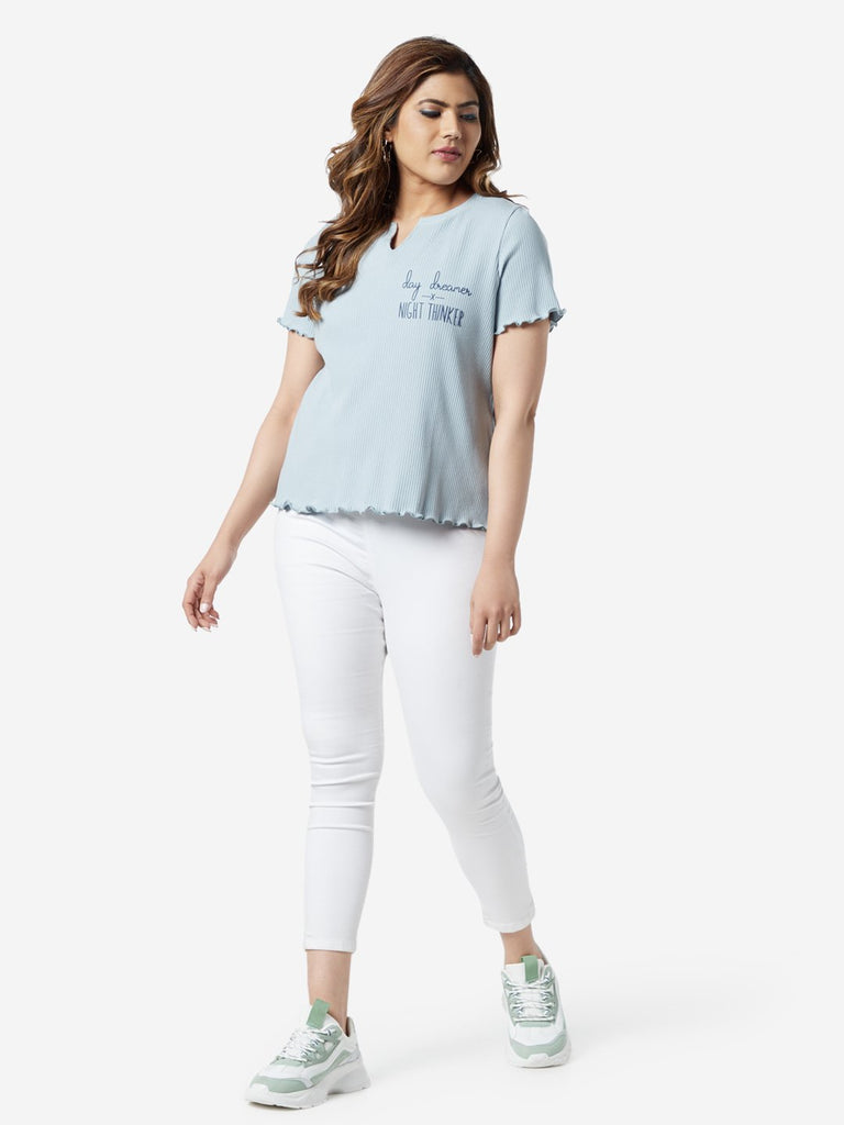 Sassy Soda Curve Blue Ribbed Betty T-Shirt