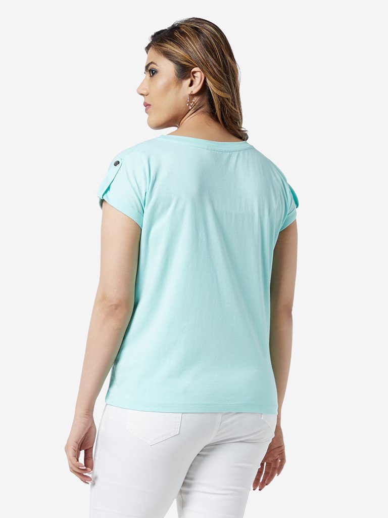 Sassy Soda Curve Turquoise Text Printed T-Shirt