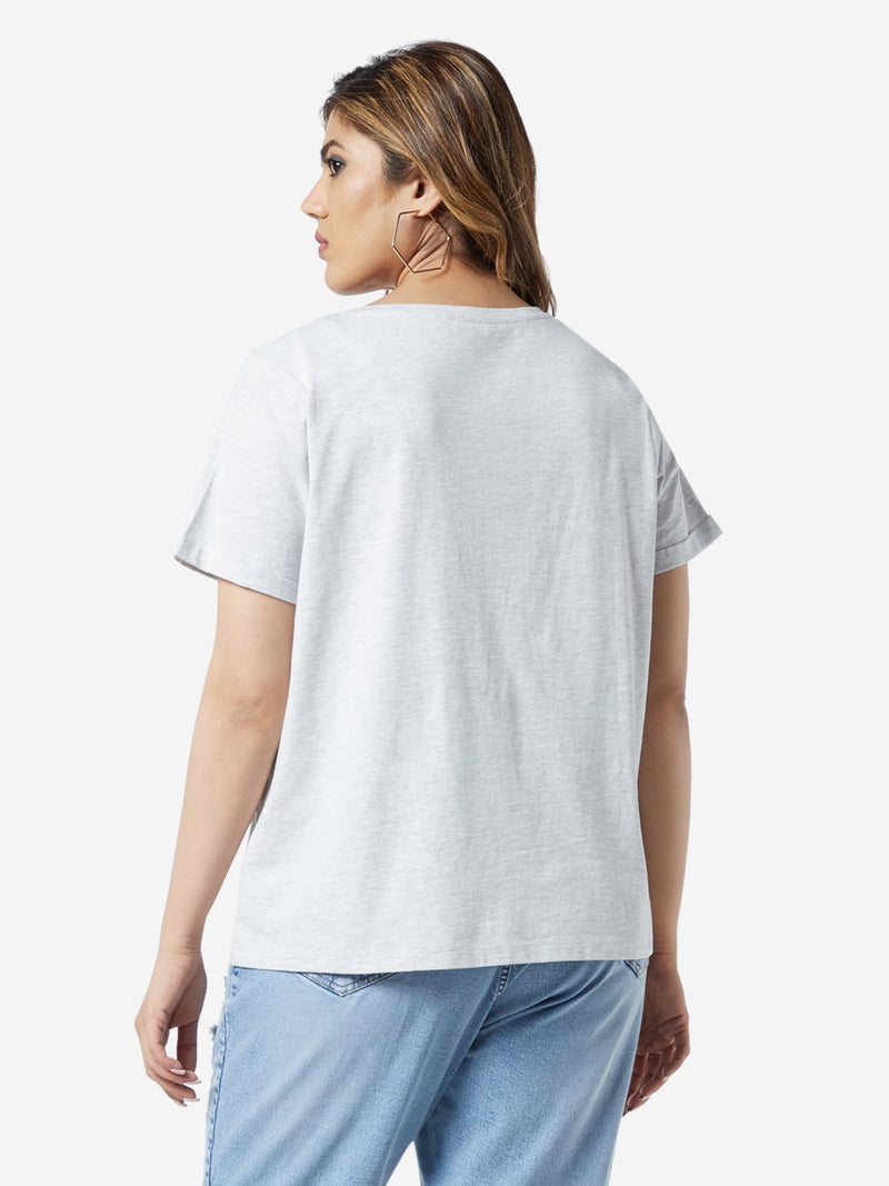 Sassy Soda Curve Grey-Melange Wave Print T-Shirt