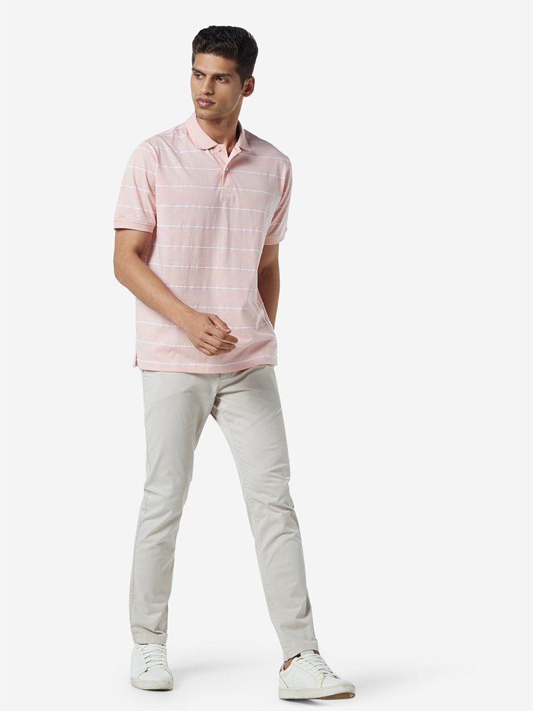 WES Casuals Light-Beige Carrot Fit Chinos