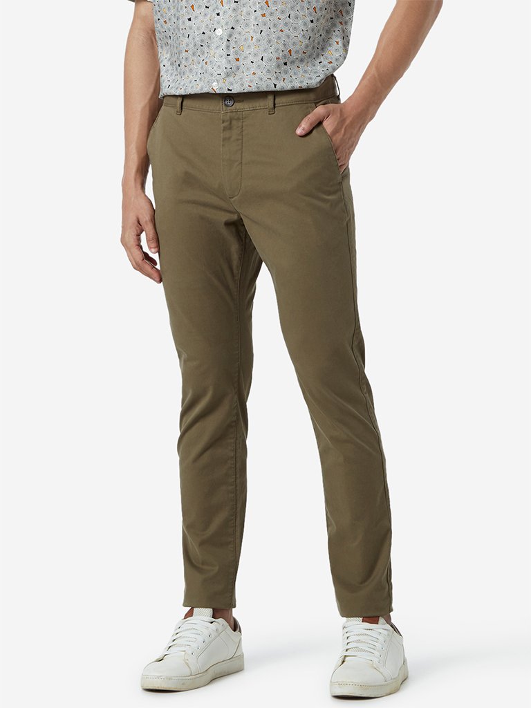 WES Casuals Khaki Carrot Fit Chinos