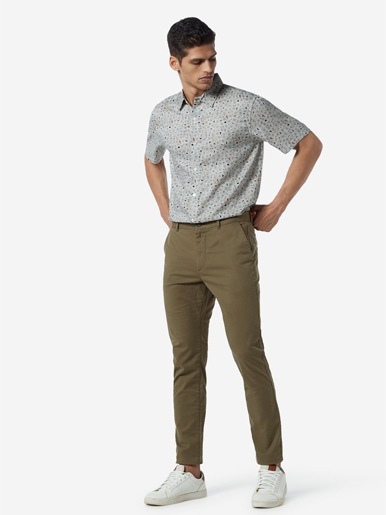 WES Casuals Khaki Carrot Fit Chinos