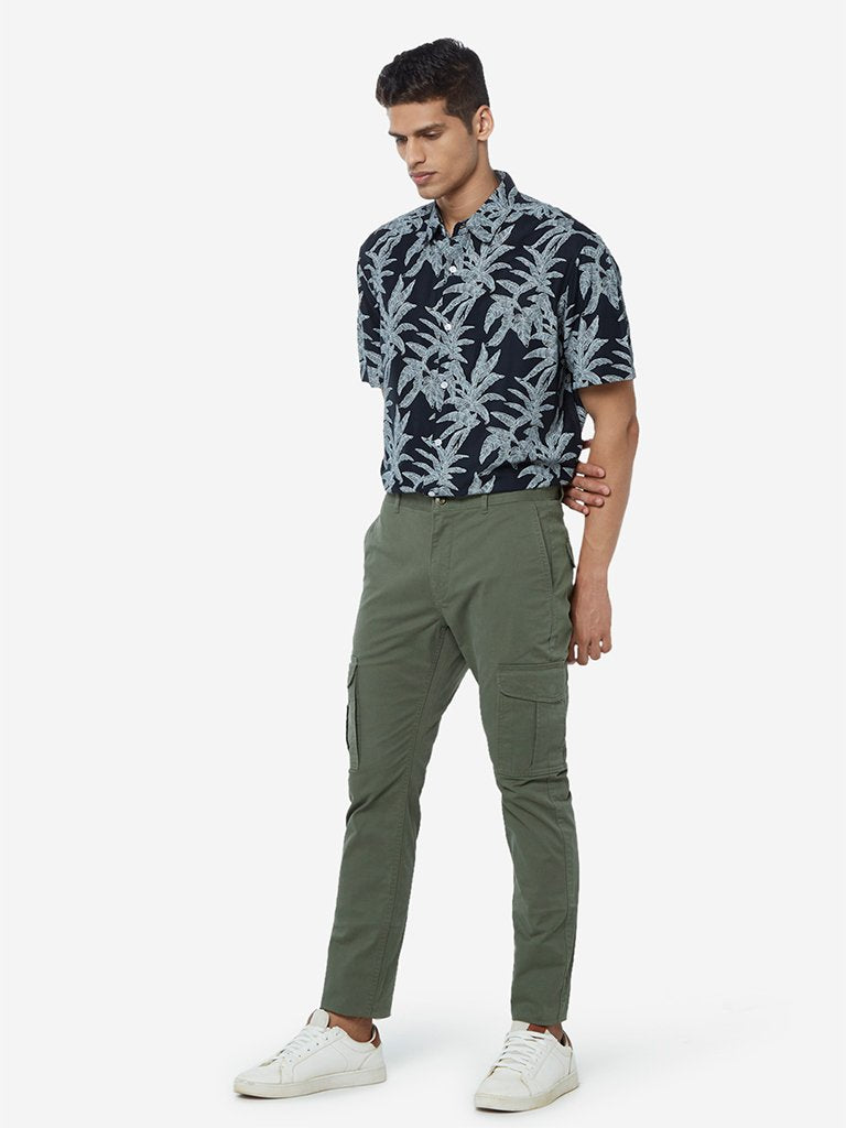 WES Casuals Olive Slim Fit Cargo Pants