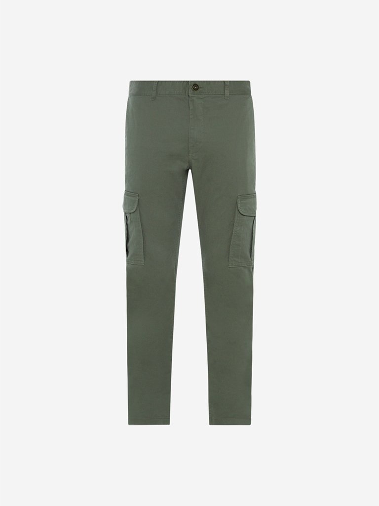 WES Casuals Olive Slim Fit Cargo Pants