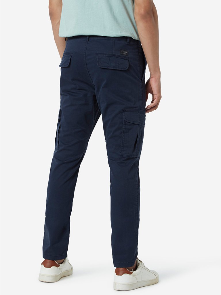 WES Casuals Navy Slim Fit Cargo Pants