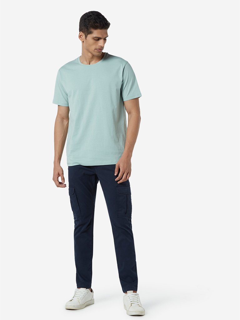 WES Casuals Navy Slim Fit Cargo Pants